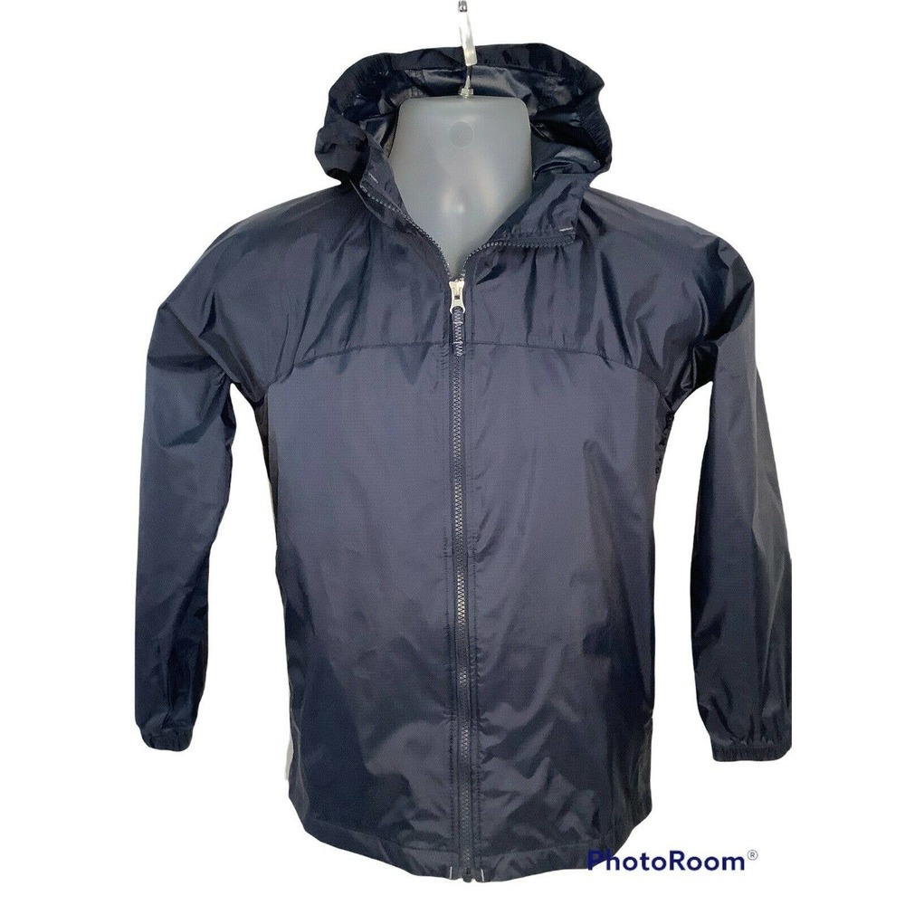 Lands End Boys Rain Jacket Size M 10-12 Lightweight Packable Rain Jacket Hooded